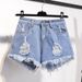 2025s Plus Size Denim Frayed Shorts For Women Summer High Waist Fat MM 100kg Loose Slimming Ripped Wide Leg Student A-line Hot_ecoleips.com