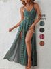 Deep V-Neck Backless Sling Dress With Thigh High Slit, Floral Print Beach Holiday Party Maxi Dress, Summer Women's Clothing_ecoleips.com