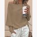 "Elegant Off-Shoulder Batwing Sleeve Sweater - Soft Polyester Pullover Top For Women, Versatile Crewneck Casual Blouse_ecoleips.com