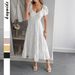 Elegant Puff Sleeve Long Dress Women Casual Wedding Guest Party Vacation Wear_ecoleips.com