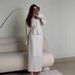 Women's Clothing Modest Set Elegant Long Sleeve Wrap Dress Set – Fall Office Chic, Stretch Polyester Blend, Adjustable Waist, Navy/Blush/White_ecoleips.com