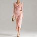 K Women's New Sexy Long Sleeved Slimming Pleated Long Slit Hip Hugging Dress_ecoleips.com