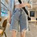 2025 Summer Hot Girl Denim Shorts Women Loose Ripped High Waist Casual Versatile Straight Five-Point Pants_ecoleips.com