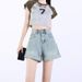 Hot Girl Rolled Hem Denim Shorts For Women, 2026 Summer New Style, Eye-catching, Slimming, Leg-lengthening, Straight_ecoleips.com