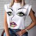 Summer Simple Stand-Up Collar Lip-Printed Women's Blouse For Women_ecoleips.com