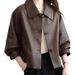 Aria Basics Haining Women's Genuine Sheepskin Short Black Jacket, Loose Fit, Large Size, Vegetable-tanned, European And American,_ecoleips.com