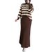 Women's Muslim Knit Solid Color Vest Dress Ribbed Pullover Striped Top Set_ecoleips.com