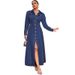 Plus Size Women's Denim Shirt Dress Long Sleeve Midi Button Down Tunic, Elegant Casual Office Dress For Curvy Figures_ecoleips.com