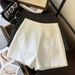 Gray Minimalist Suit Shorts for Women High-Waisted Slimming Straight Leg Casual A-Line Pants Spring/Summer 2025 Style_ecoleips.com