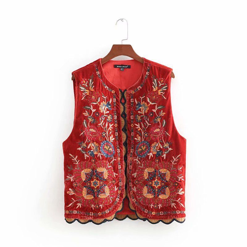 Women's new autumn and winter embroidered velvet vest unlimited vest _ecoleips.com