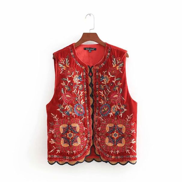 Women's new autumn and winter embroidered velvet vest unlimited vest _ecoleips.com