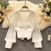 Women's Clothing Design Niche Ruffled Collar Long Sleeved Shirt Women's Temperament Irregular Hem Puff Sleeve Top_ecoleips.com