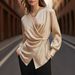 Chic Cross-Wrap Long Sleeve Blouse - Soft V-Neck & Asymmetric Tie Detail For Office & Casual Wear (S-XXL, Champagne)_ecoleips.com