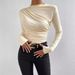 Women's Ruffle Detail Long Sleeve T-Shirt Slim Fit Solid Color Basic Top for Layering_ecoleips.com