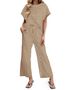 Striped Women's Two Piece Set Short Sleeve Wide Leg Pants Summer Casual Fashion Clothing_ecoleips.com