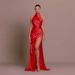 Women's Clothing New Temperament Stand Collar Dress Long Skirt Halter Neck Sexy Slim Slit Dress_ecoleips.com