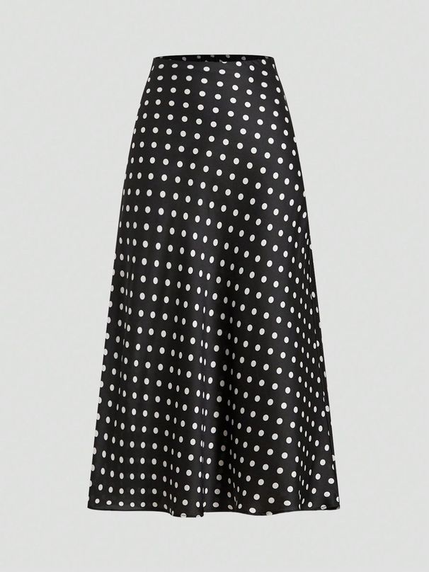 Women's Clothing Summer Satin Polka Dot Print Maxi Skirt For Women Zipper Closure Fashionable American Style Versatile Clothing_ecoleips.com
