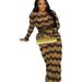 Women's Clothing Summer New Temperament Round Neck Printed Long-sleeved Hip-wrapped Long-sleeved Dress_ecoleips.com