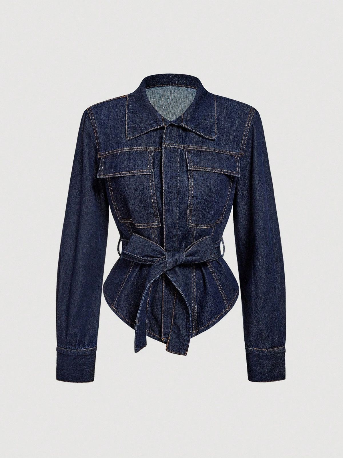 Waist-Defining Denim Jacket With Detachable Belt – Effortless Chic For Global Citizens (Versatile Blue Blazer,Seasonal Staple)_ecoleips.com