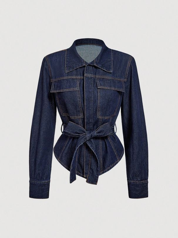 Waist-Defining Denim Jacket With Detachable Belt – Effortless Chic For Global Citizens (Versatile Blue Blazer,Seasonal Staple)_ecoleips.com