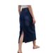 High Waist Stretchy Denim A-Line Skirt for Women with Belt Deep Blue Wash Side Pockets Comfortable Fit Bottoms_ecoleips.com
