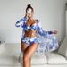Women's Long-Sleeve Bikini Set – Floral Print Swimwear With Padded Top & UV Protection (Trendy 3-Piece For Beach & Pool)_ecoleips.com
