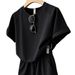 Women's Casual Loose Fitting round Neck Short Sleeve T-Shirt Set with Raglan Sleeves Stylish Sporty Two-Piece Set for Spring/Summer_ecoleips.com