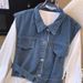 Women's Clothing Spring New Style Splicing Denim Vest Medium Length Waist Slimming Fashion Shirt Women's Trend_ecoleips.com