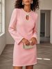 Women's Clothing French Elegance Slim Fit Dress With Pearl Embellished Hollowed Out Neckline Spring Autumn Solid Color Long Sleeves Short Skirt_ecoleips.com