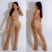 Elegant Mesh & Rhinestone Women's Two-Piece Set | Long Sleeve Top + Wide Leg Pants | Solid Color Stretch Knit (S-XXL) | Korean Fabric_ecoleips.com
