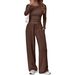 Women’s Casual Sporty Suit Set – Round Neck Long Sleeve Top & Relaxed Pants, Yoga & Everyday Wear (Light Gray, Black,_ecoleips.com