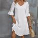 Women's Clothing Solid Color V-neck Trumpet Sleeve Lace Mid-length Dress_ecoleips.com