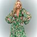 Floral Print V-Neck Chiffon Maxi Dress With Tie-Waist & Puff Sleeves For Elegant Occasions Versatile Full-Length Design_ecoleips.com