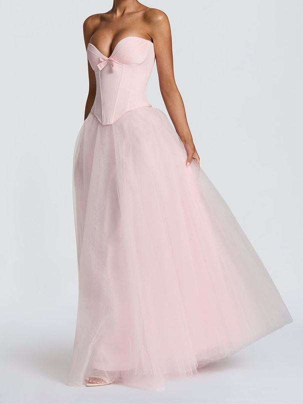 Summer Strapless Slim Fit Women's Dress Waist Cinching Sexy Solid Color Sleeveless Mesh A-Line European And American Cross Border Wholesale Clothing_ecoleips.com