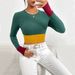 Voya Women's 2026 Autumn/winter New Slim Fit Round Neck Short Style Spliced Color Blocking Long Sleeved T-shirt Fashionable Top_ecoleips.com