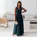 Verve 2025 Spring Summer New Women's Solid Color V-neck Long Dress_ecoleips.com