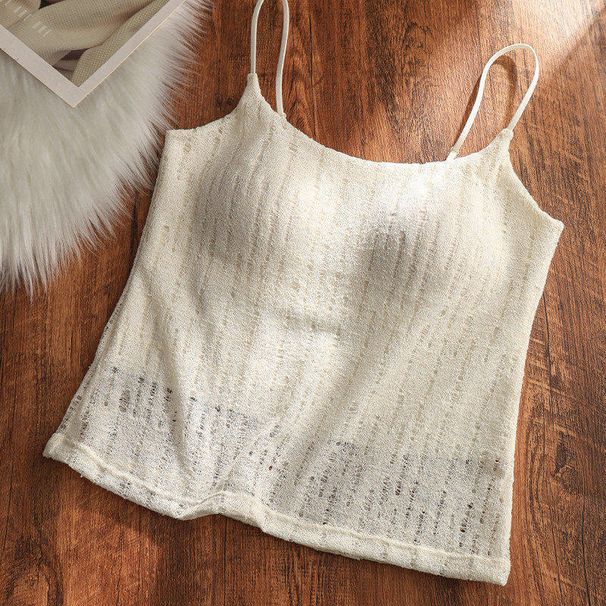 Original Linen-style White Camisole Women, Thin Modal With Chest Pads, Beautiful Back Design, Suitable For Layering,_ecoleips.com