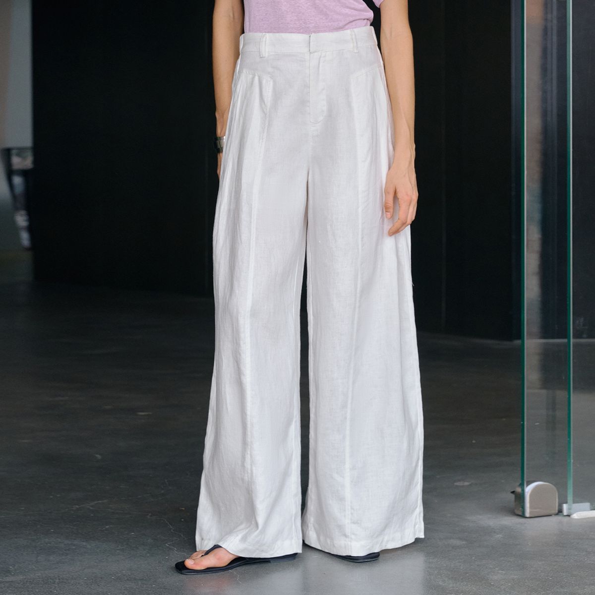 Women's 100% Linen Wide Leg Pants High Waisted Trousers With Flowy Drape, Relaxed Fit Straight Leg For Women, Casual Boho Palazzo Pants_ecoleips.com