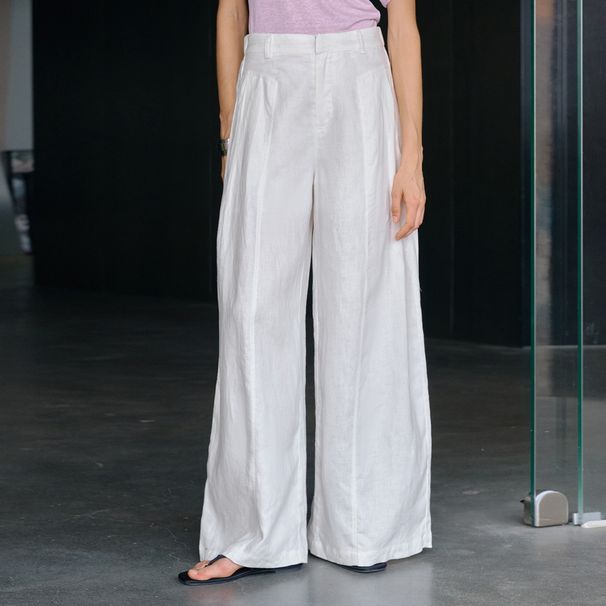 Women's 100% Linen Wide Leg Pants High Waisted Trousers With Flowy Drape, Relaxed Fit Straight Leg For Women, Casual Boho Palazzo Pants_ecoleips.com