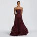 Strapless Waist Cinching Long Evening Dress Three Dimensional Petal Pleats Large Skirt Train European And American Style for Women_ecoleips.com