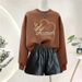 Women's Fleece Lined round Neck Sweatshirt Pullover Fashionable Versatile Thickened Youthful Style for Spring Autumn Winter_ecoleips.com