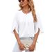 Women's Clothing New Solid Color Round Neck Five Point Sleeves Short Sleeves Loose Chiffon Shirt Tops For Women_ecoleips.com