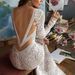 Elegant French Light Wedding Dress With Backless Design, Long Sleeves, And Small Train – Perfect For Bridal Entrance & Reception_ecoleips.com