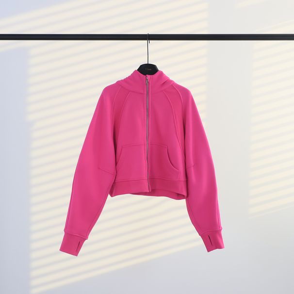 Women's Sporty Hooded Cardigan Scuba Jacket Loose Fitting Fully Zipped Fleece Lined Yoga Hoodie_ecoleips.com