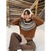 girl Fair Isle Christmas Night Retro Red Winter Diamond Block Heavy Craft Sweater Top One Size Coffee Color_ecoleips.com
