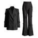 Women's Clothing High Waist Flared Trousers Elegant Floral Print Women's Suit Set - Blazer & High-Waisted Flare Pants (White/Pink/Black)_ecoleips.com