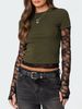 Women's Y2K Round Neck T-Shirt Lace Trimmed Sleeve Fake Two Piece Long Sleeved European American Export Clothing_ecoleips.com