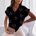 Women's Clothing T-Shirts Loose V Neck T-Shirt Heart Print Short Sleeve Regular Fit Top_ecoleips.com