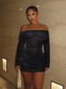 K European And American Style Women's Sexy Spicy Girl Temperament, One Shoulder Off Shoulder Semi Transparent Sparkling Tight Dress_ecoleips.com