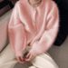 Women's Faux Mink Knit Cardigan – Oversized Soft Winter Coatigan, Lightweight Polyester Blend, Minimalist Round Neck Open Front, Pastel Color Palette_ecoleips.com
